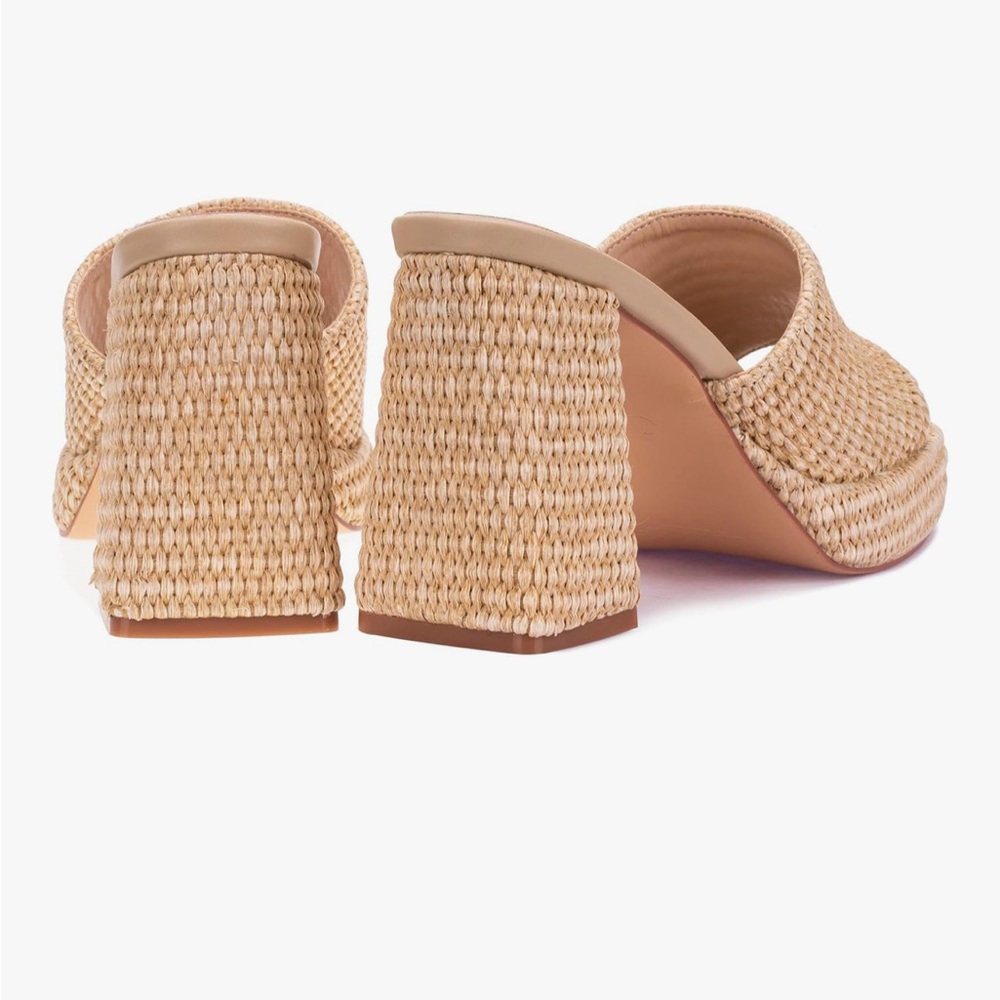 Elegant Tan Woven Block Summer Spring Heel Sandals - Picture 5 of 13